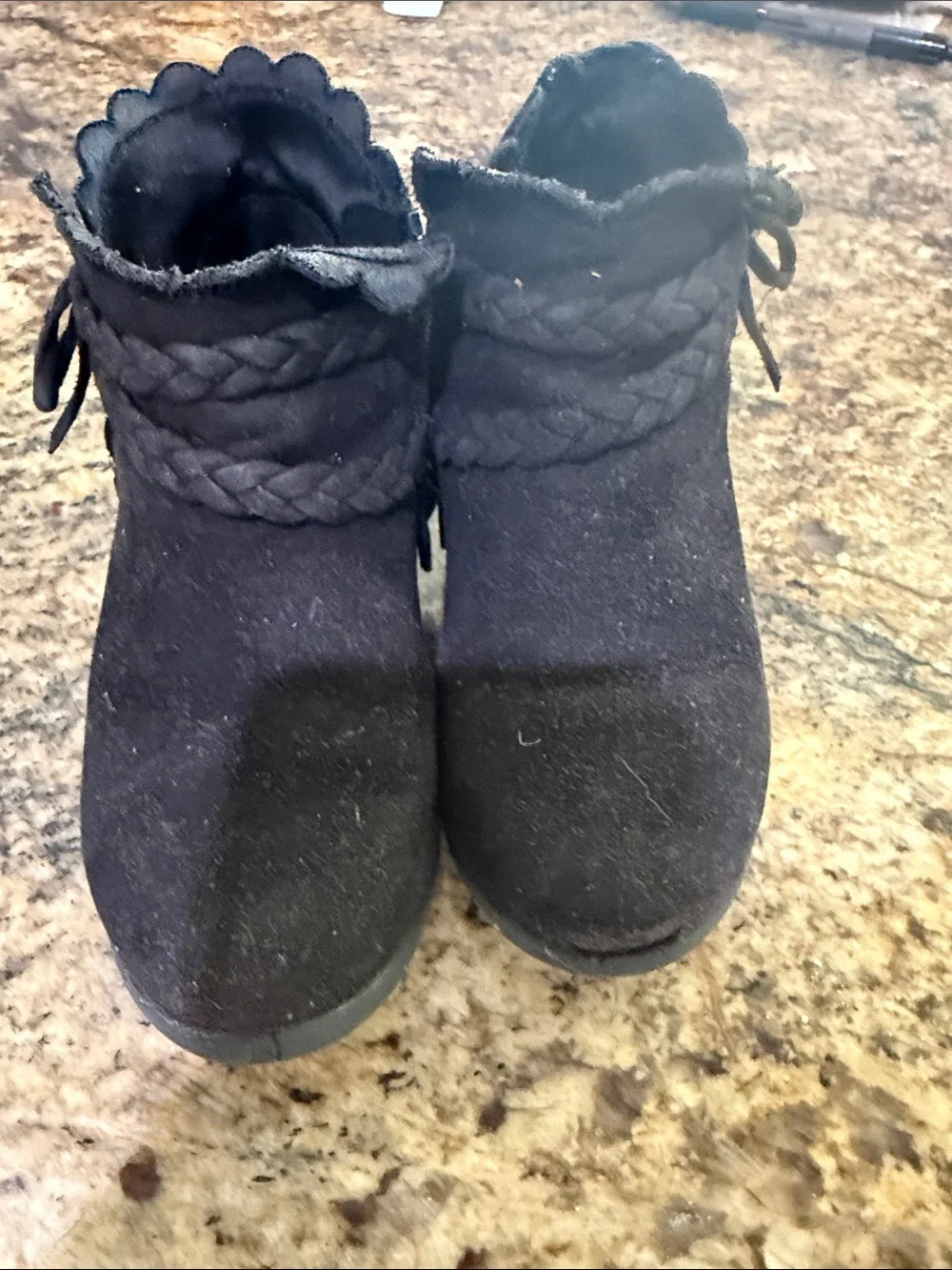 Girls Black Braided Ankle Boots - Kids Shoes